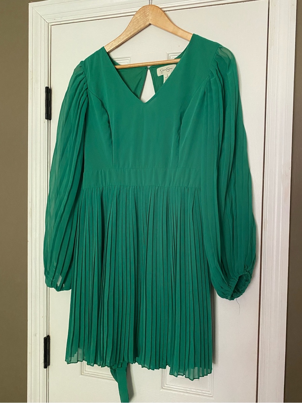JESSICA SIMPSON - Green Pleated Sheer Long-Sleeve Midi Dress - Womens size L